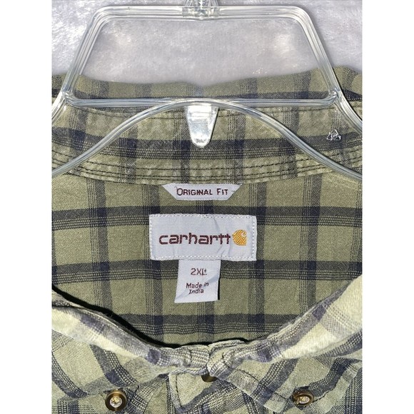 Carhartt Shirt Men's 2XL XXL Green Plaid Relaxed Fit Button‎ Down Pockets - Picture 2 of 9